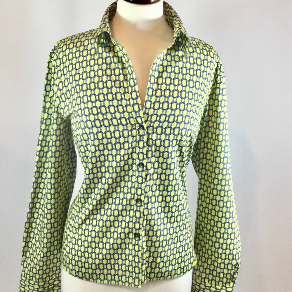 Liz Claiborne blouse - yellow/green mix w/blue